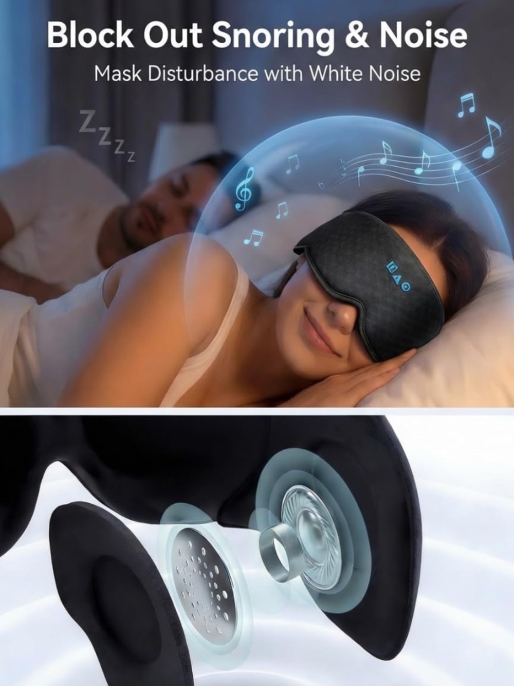 Facemoon 3D Bluetooth 5.4 Sleep Mask Blackout Headphone Eye Mask Side Sleeper NE